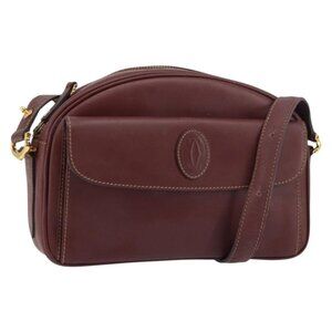 Authentic CARTIER Must Line Shoulder Bag Leather Bordeaux Gold